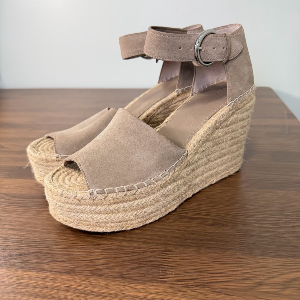 Marc Fisher Alida Espadrille Taupe Suede Wedge Sandals Sz 11